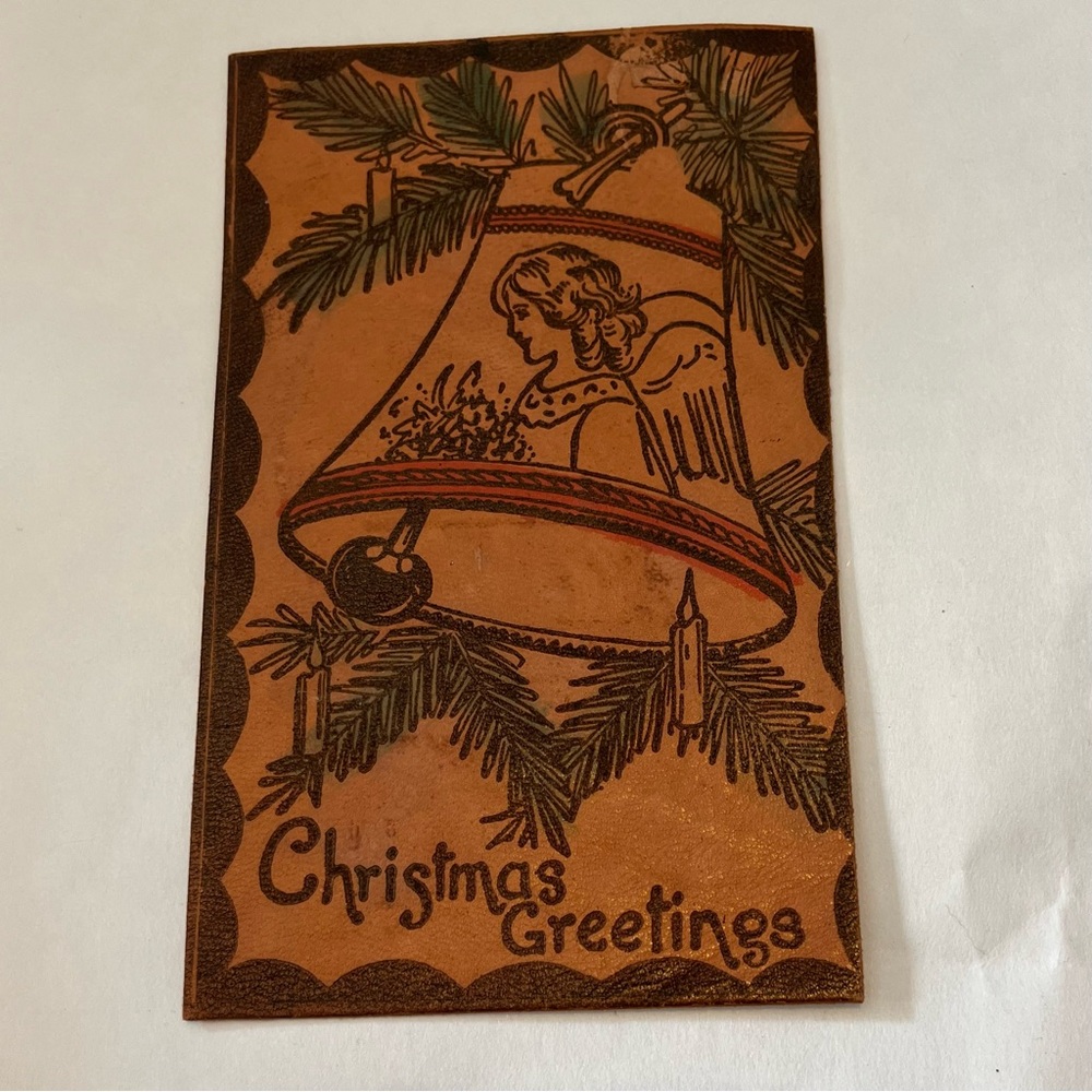 Antique Leather Christmas Greetings PostCard